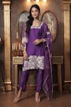 Buy_Surabhi Arya_Purple Kurta Mul Chanderi Embroidered Thread Square Pant Set _at_Aza_Fashions