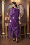 Shop_Surabhi Arya_Purple Kurta Mul Chanderi Embroidered Thread Square Pant Set _at_Aza_Fashions