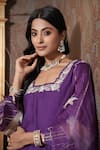 Surabhi Arya_Purple Kurta Mul Chanderi Embroidered Thread Square Pant Set _at_Aza_Fashions