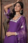 Buy_Surabhi Arya_Purple Kurta Mul Chanderi Embroidered Thread Square Pant Set 