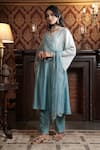 Buy_Surabhi Arya_Blue Kurta And Pant Chanderi Silk Embroidered Sequin V-neck Jaal Ombre Set _Online_at_Aza_Fashions