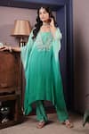 Surabhi Arya_Green Kaftan Georgette Embroidered Sequin Kaftan Asymmetric Ombre With Pant _Online_at_Aza_Fashions