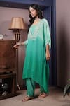 Shop_Surabhi Arya_Green Kaftan Georgette Embroidered Sequin Kaftan Asymmetric Ombre With Pant _Online_at_Aza_Fashions