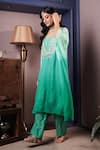 Surabhi Arya_Green Kaftan Georgette Embroidered Sequin Kaftan Asymmetric Ombre With Pant _at_Aza_Fashions