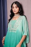 Buy_Surabhi Arya_Green Kaftan Georgette Embroidered Sequin Kaftan Asymmetric Ombre With Pant 