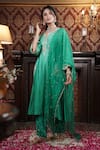 Buy_Surabhi Arya_Green Kurta And Pant Chanderi Silk Embroidered Sequin V-neck Floral Shaded Set _Online_at_Aza_Fashions