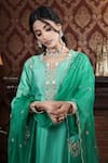 Surabhi Arya_Green Kurta And Pant Chanderi Silk Embroidered Sequin V-neck Floral Shaded Set _at_Aza_Fashions