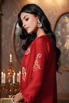 Surabhi Arya_Burgundy Bamberg Silk Embellished Floral V-neck Pattern Kurta With Pant _Online_at_Aza_Fashions