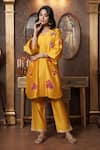 Buy_Surabhi Arya_Yellow Chanderi Silk Embellished Floral V-neck Pattern Sequined Kurta With Pant _at_Aza_Fashions