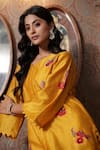 Surabhi Arya_Yellow Chanderi Silk Embellished Floral V-neck Pattern Sequined Kurta With Pant _at_Aza_Fashions