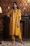 Buy_Surabhi Arya_Yellow Chanderi Silk Embellished Gota Patti Mandarin Collar Kurta With Pant _at_Aza_Fashions