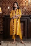 Buy_Surabhi Arya_Yellow Chanderi Silk Embellished Gota Patti Mandarin Collar Kurta With Pant _Online_at_Aza_Fashions