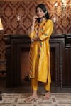 Shop_Surabhi Arya_Yellow Chanderi Silk Embellished Gota Patti Mandarin Collar Kurta With Pant _Online_at_Aza_Fashions