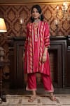 Buy_Surabhi Arya_Pink Chanderi Silk Embellished Gota Patti Mandarin Striped Kurta With Pant _at_Aza_Fashions