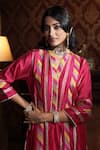 Shop_Surabhi Arya_Pink Chanderi Silk Embellished Gota Patti Mandarin Striped Kurta With Pant _Online_at_Aza_Fashions