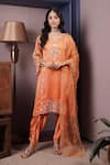 Buy_Surabhi Arya_Orange Kurta And Dupatta Organza Embroidery Gul Ombre Dyed & Dhoti Pant Set _at_Aza_Fashions