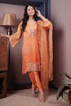 Buy_Surabhi Arya_Orange Kurta And Dupatta Organza Embroidery Gul Ombre Dyed & Dhoti Pant Set _Online_at_Aza_Fashions