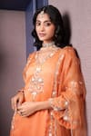 Surabhi Arya_Orange Kurta And Dupatta Organza Embroidery Gul Ombre Dyed & Dhoti Pant Set _at_Aza_Fashions