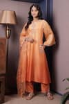 Buy_Surabhi Arya_Orange Kurta And Pant Chanderi Silk Embroidery Thread Gullista Ombre Dyed Set _at_Aza_Fashions