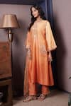 Shop_Surabhi Arya_Orange Kurta And Pant Chanderi Silk Embroidery Thread Gullista Ombre Dyed Set _Online_at_Aza_Fashions