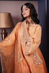 Surabhi Arya_Orange Kurta And Pant Chanderi Silk Embroidery Thread Gullista Ombre Dyed Set _at_Aza_Fashions