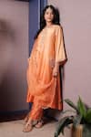 Buy_Surabhi Arya_Orange Kurta And Pant Chanderi Silk Embroidery Thread Gullista Ombre Dyed Set 