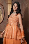 Surabhi Arya_Orange Peplum Kurti Mul Chanderi Embroidery Thread V Phool Vine And Skirt Set _at_Aza_Fashions