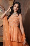 Buy_Surabhi Arya_Orange Peplum Kurti Mul Chanderi Embroidery Thread V Phool Vine And Skirt Set 