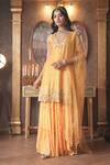 Buy_Surabhi Arya_Yellow Kurta And Gharara Chanderi Silk Embroidery Thread V Neck Flora Set _at_Aza_Fashions