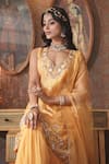 Buy_Surabhi Arya_Yellow Kurta And Gharara Chanderi Silk Embroidery Thread V Neck Flora Set 