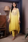 Surabhi Arya_Yellow Kaftan And Inner Georgette Embroidery Thread Floral Yoke Ombre Dyed Set _Online_at_Aza_Fashions