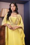 Surabhi Arya_Yellow Kaftan And Inner Georgette Embroidery Thread Floral Yoke Ombre Dyed Set _at_Aza_Fashions