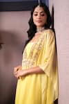 Shop_Surabhi Arya_Yellow Kaftan And Inner Georgette Embroidery Thread Floral Yoke Ombre Dyed Set 