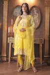 Buy_Surabhi Arya_Yellow Kurta And Dupatta Organza Embroidery Floret Ombre Dyed & Dhoti Pant Set _at_Aza_Fashions