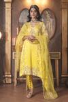 Surabhi Arya_Yellow Kurta And Dupatta Organza Embroidery Floret Ombre Dyed & Dhoti Pant Set _Online_at_Aza_Fashions