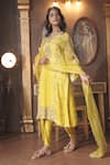 Shop_Surabhi Arya_Yellow Kurta And Dupatta Organza Embroidery Floret Ombre Dyed & Dhoti Pant Set _Online_at_Aza_Fashions