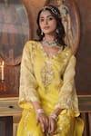 Surabhi Arya_Yellow Kurta And Dupatta Organza Embroidery Floret Ombre Dyed & Dhoti Pant Set _at_Aza_Fashions