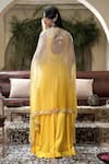 Shop_Surabhi Arya_Yellow Cape Organza Embroidery Thread Jashn Bahar Ombre Dyed And Sharara Set _at_Aza_Fashions