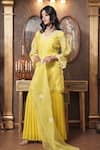 Surabhi Arya_Yellow Kurta And Gharara Mul Chanderi Embroidery Gota V Neck Zoya Bloom Set _at_Aza_Fashions