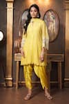 Buy_Surabhi Arya_Yellow Kurta Mul Chanderi Floral Zari Cutwork Sleeves And Dhoti Pant Set _at_Aza_Fashions