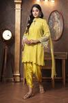 Buy_Surabhi Arya_Yellow Kurta Mul Chanderi Floral Zari Cutwork Sleeves And Dhoti Pant Set _Online_at_Aza_Fashions