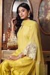 Surabhi Arya_Yellow Kurta Mul Chanderi Floral Zari Cutwork Sleeves And Dhoti Pant Set _at_Aza_Fashions