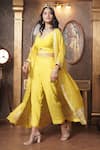 Buy_Surabhi Arya_Yellow Crop Top And Pant Mul Chanderi Embroidery Florin Cutwork Jacket & Set _Online_at_Aza_Fashions