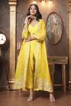 Surabhi Arya_Yellow Crop Top And Pant Mul Chanderi Embroidery Florin Cutwork Jacket & Set _at_Aza_Fashions