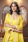 Buy_Surabhi Arya_Yellow Crop Top And Pant Mul Chanderi Embroidery Florin Cutwork Jacket & Set 