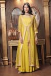 Buy_Surabhi Arya_Yellow Angarkha Jacket Tissue Embroidery Gota Patti Bloom With Anarkali _at_Aza_Fashions