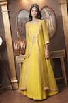 Surabhi Arya_Yellow Angarkha Jacket Tissue Embroidery Gota Patti Bloom With Anarkali _Online_at_Aza_Fashions