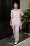 KKANYAAH_Pink Top Handwoven Silk Hand Embroidered Cutwork Blush Blosson Co-ord Set _at_Aza_Fashions