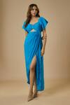 Buy_EWOKE_Blue Crepe Threadwork Sweetheart Pleated Bodice Cut-out Slit Dress _at_Aza_Fashions