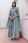 Buy_Vaayu_Green Muslin Cotton Printed Floral Round Anarkali With Dupatta _at_Aza_Fashions